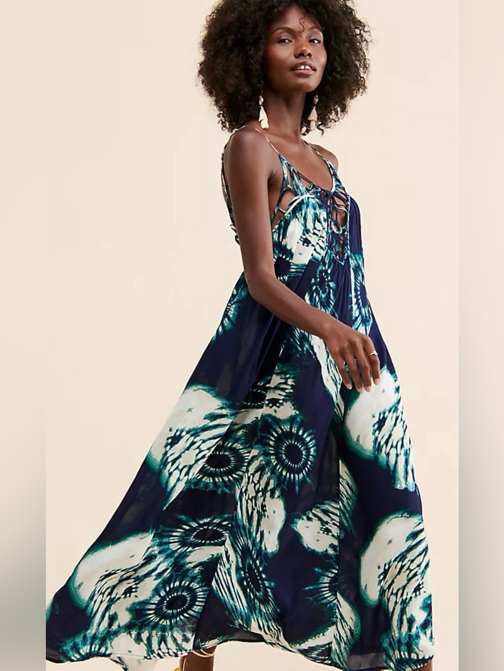 Anthropologie Navy & Teal Tie-Dye Maxi Dress size small